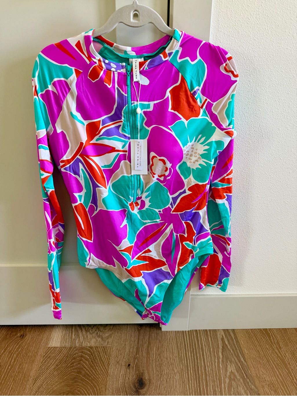 Trina Turk-Bright Floral Long-Sleeve Zip Front Swimsuit